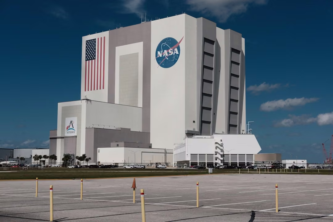 The nasa vehicle assembly building stands tall.